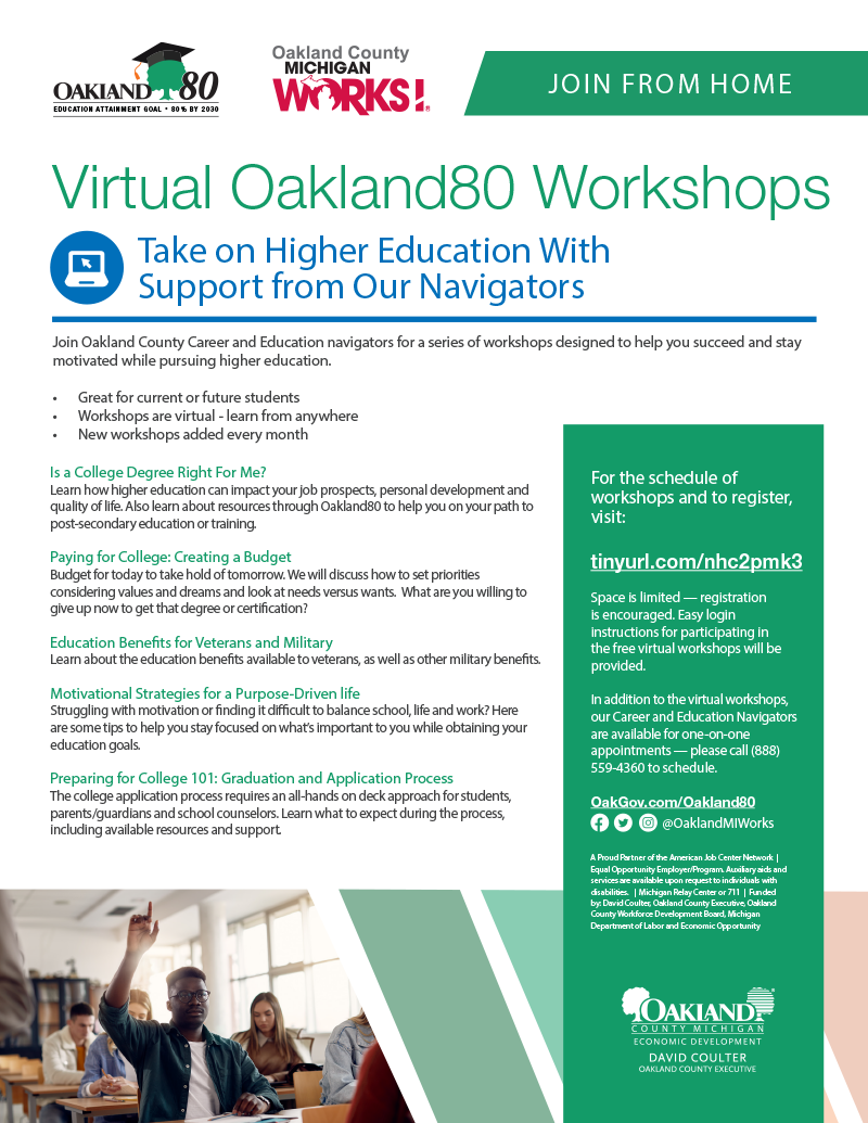 Oakland80 Virtual Workshops flier image
